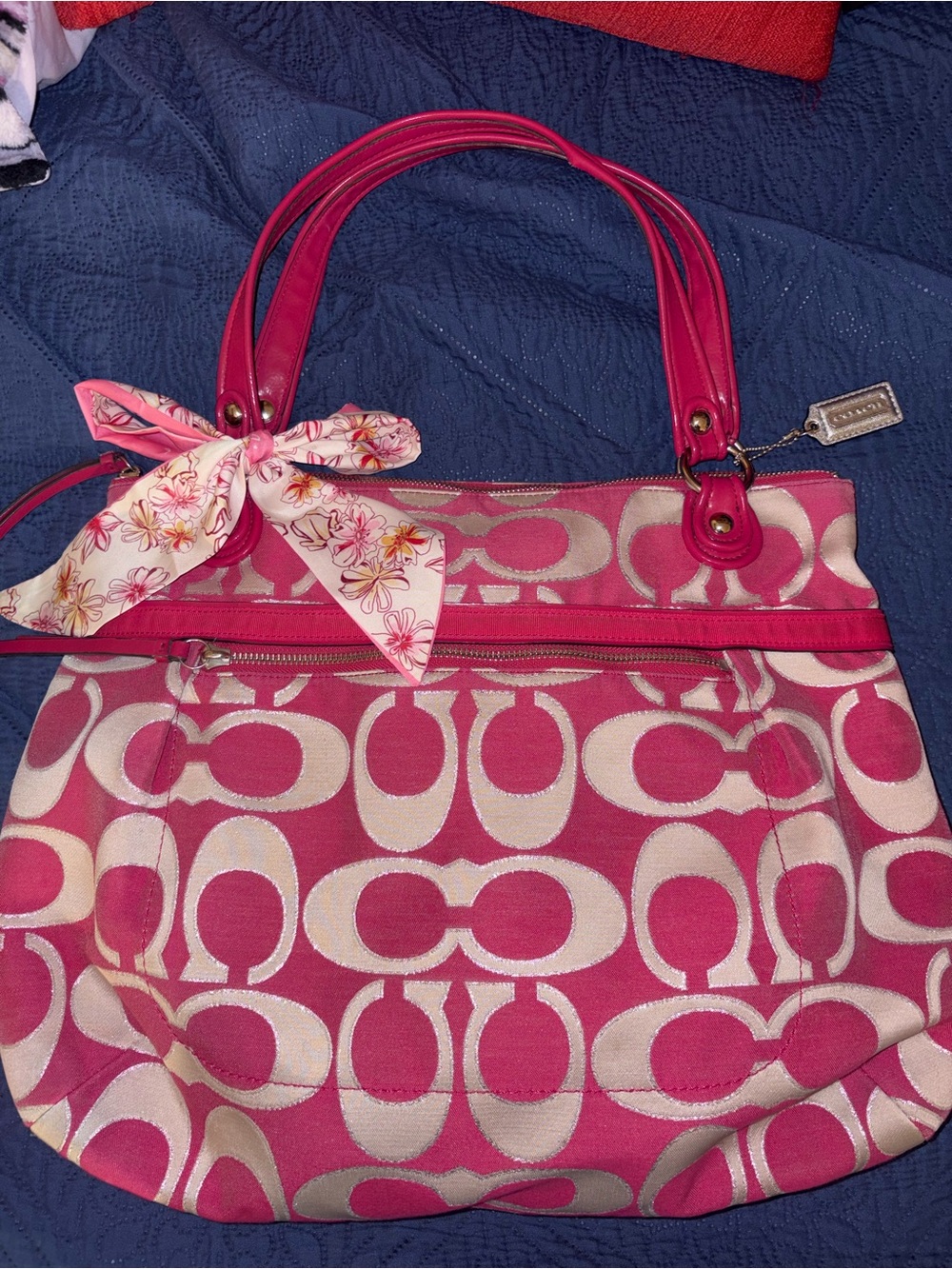Coach Pink Signature Shoulder Tote (comes with scarf) (ON HOLD)